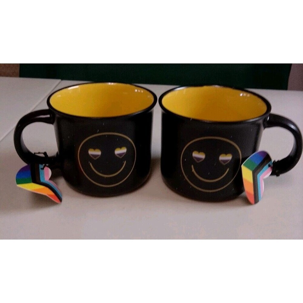 NWT Sheffield Home "Be You" Pride Mug Set of 2 Non-Binary Heart Eyes Smiley Face - Picture 12 of 16